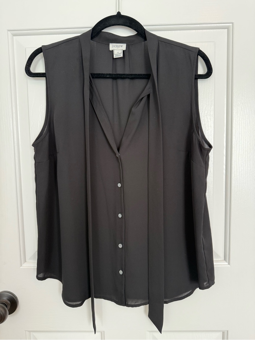 J. Crew Factory Black Sleeveless Blouse with Long Neck Ties